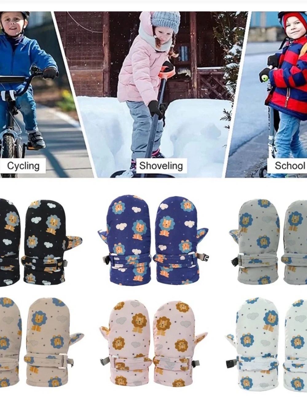 Lion printed Winter gloves for kids, 12-24months